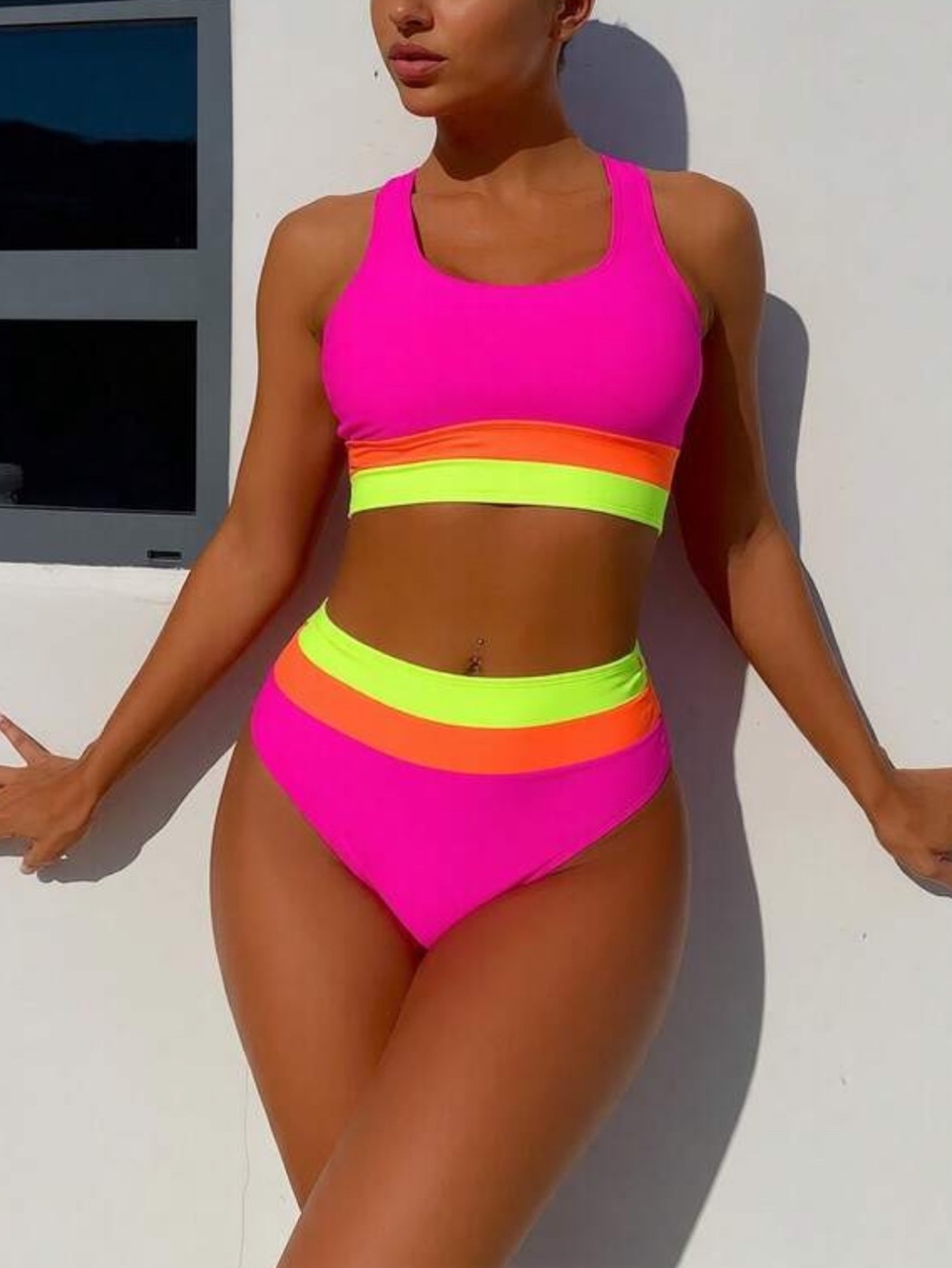 Pink color block bikini swimsuit - Picture 2 of 4